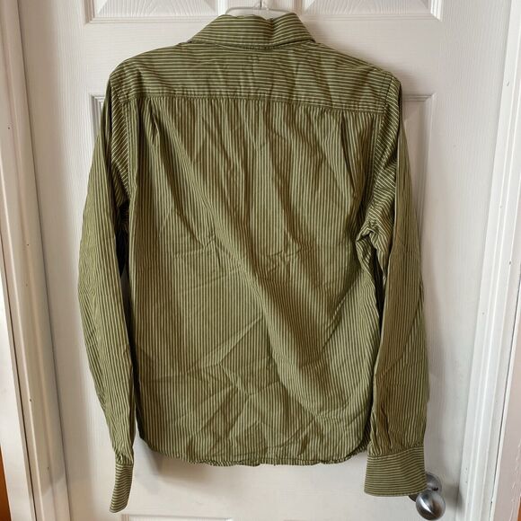 Hollister Men’s Button Down Shirt Size Medium Green Striped Long Sleeve - Picture 8 of 13